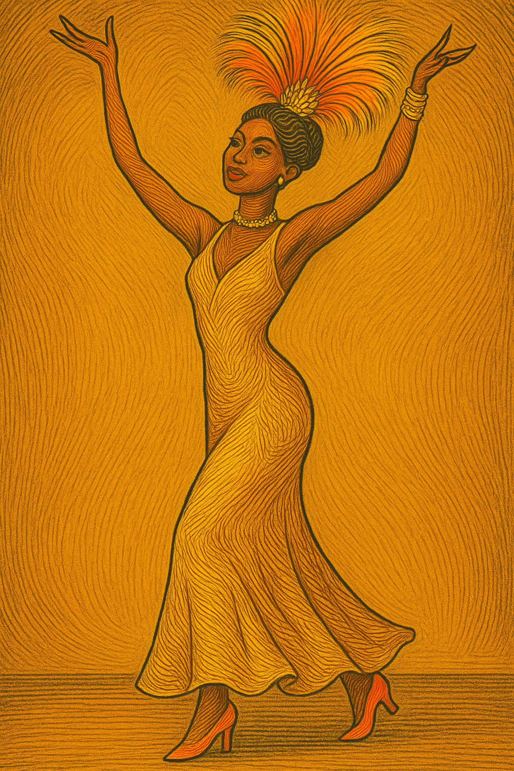 Joséphine Baker danse, tons chauds, énergie et grâce
